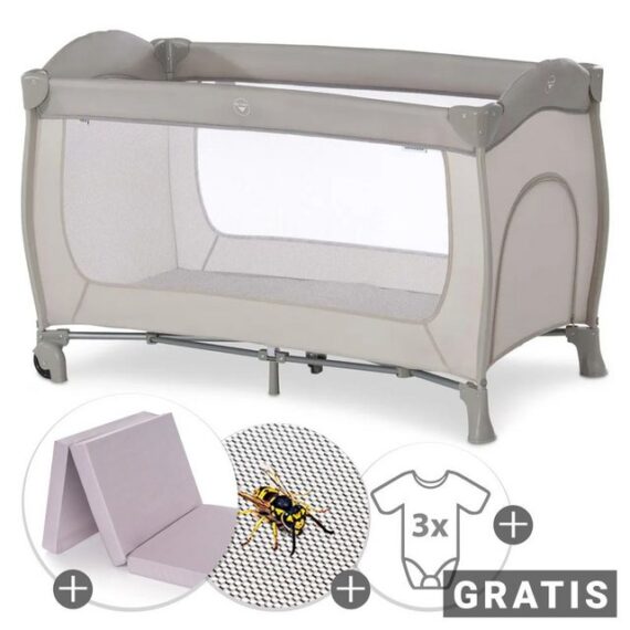 Hauck Baby-Reisebett Sleep N Play Go Plus - Beige, Kinder Reisebett mit Matratze, Insektenschutz & Einstieg - faltbar