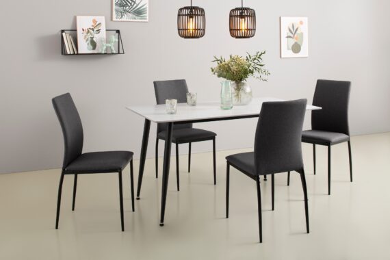 Home affaire Essgruppe "ALIZIA Tischgruppe Küche Esszimmer, Tisch Stühle", (Set, 5 tlg.), Tischplatte Stein Breite 140 cm, Flachgewebe, Belastbarkeit 120 KG