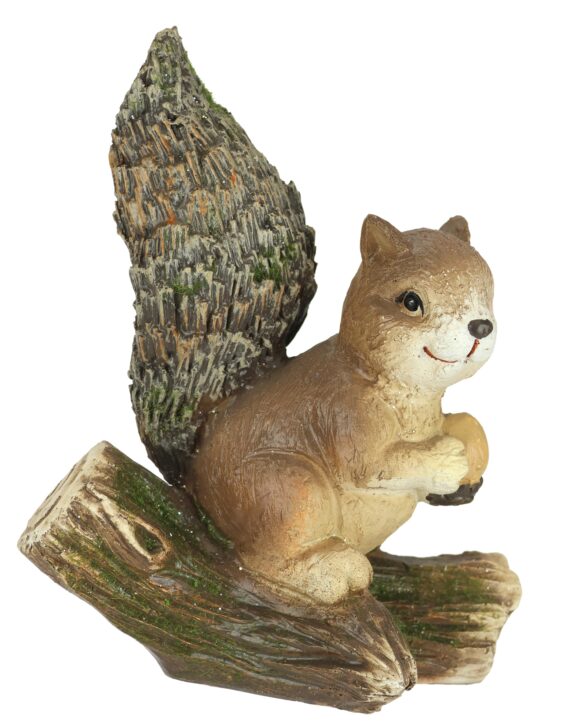 I.GE.A. Dekofigur "Eichhörnchen auf Baumstamm", Tierfigur Gartendeko Herbstdeko Winterdeko Statue Tierfigur Skulptur