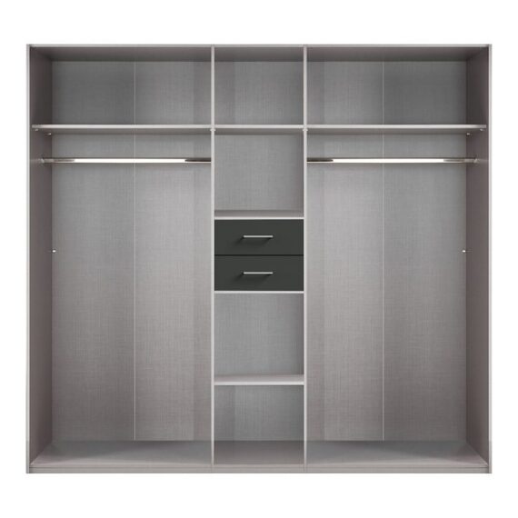 Lomadox Kleiderschrank DUNBAR-43 Drehtürenschrank 228cm, 6 Türen, 2 Schubladen, graphit, Passepartout