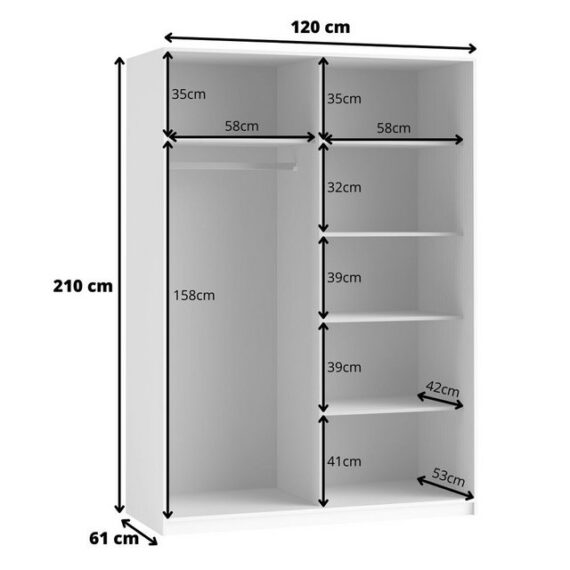 Lomadox Schwebetürenschrank BIRMINGHAM-83 Kleiderschrank mit Schwebetüren in weiß, B/H/T: ca. 120/210/61 cm