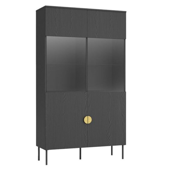 Lomadox Vitrine MOLONG-166 Vitrinenschrank Schrank schwarz Glas Wohnzimmer Esszimmer 107/188/40cm