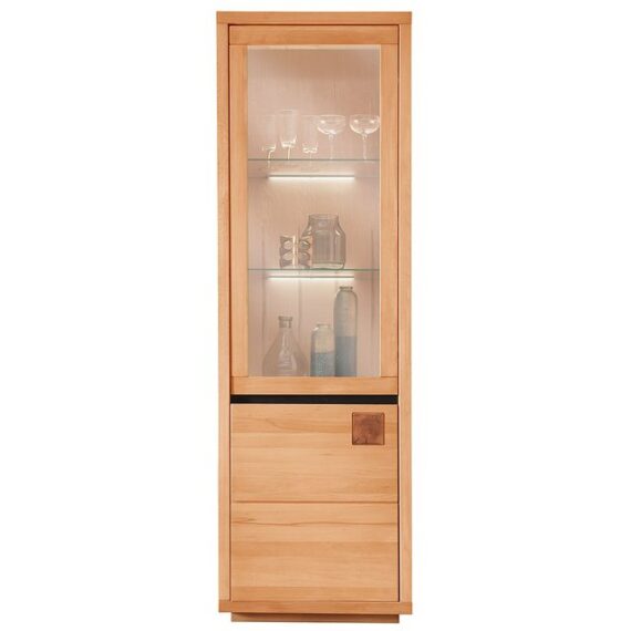 Lomadox Vitrine WINCHESTER-69 Vitrinenschrank Standvitrine 65 cm Buche massiv geölt Hirnholz-Detail