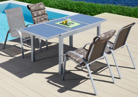 MERXX Garten-Essgruppe "Amalfi", (5 tlg.), 4 Sessel, Tisch ausziehbar 90x120-180 cm, Alu/Textil