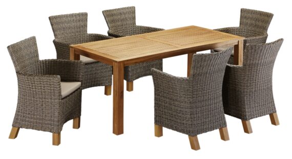 MERXX Garten-Essgruppe "Toskana", (13 tlg.), 6 Sessel, Tisch 185x90cm, Polyrattan/Akazie