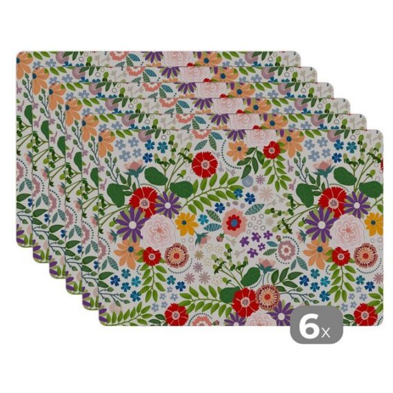 MuchoWow Platzset Blätter - Blumen - Design, (6-St), Platzset, Platzdecken, Platzmatte, Tischmatten, Schmutzabweisend