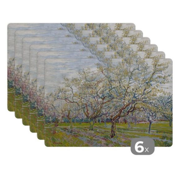 MuchoWow Platzset Blühender Obstgarten - Vincent van Gogh, (6-St), Platzset, Platzdecken, Platzmatte, Tischmatten, Schmutzabweisend