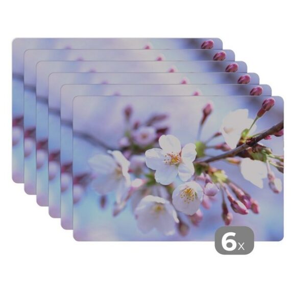 MuchoWow Platzset Blumen - Sakura - Zweig, (6-St), Platzset, Platzdecken, Platzmatte, Tischmatten, Schmutzabweisend