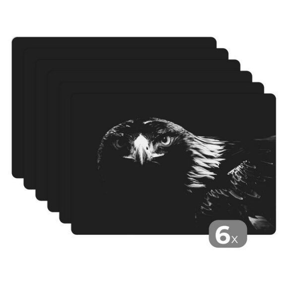 MuchoWow Platzset Bussard - Vogel - Tiere - Schwarz - Weiß, (6-St), Platzset, Platzdecken, Platzmatte, Tischmatten, Schmutzabweisend