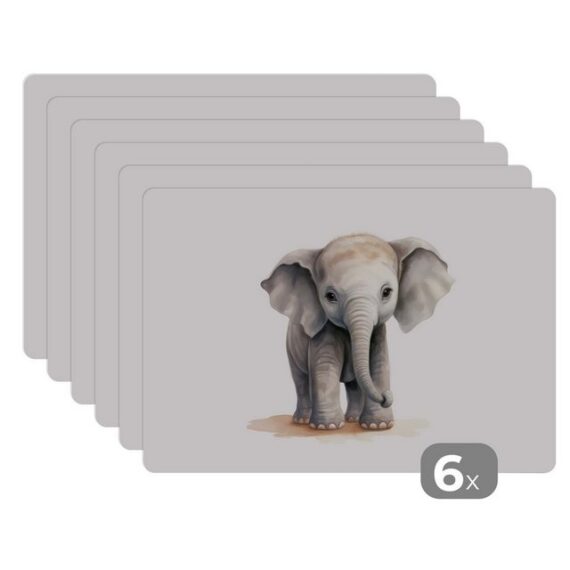 MuchoWow Platzset Elefant - Tiere - Kinder - Aquarell, (6-St), Platzset, Platzdecken, Platzmatte, Tischmatten, Schmutzabweisend