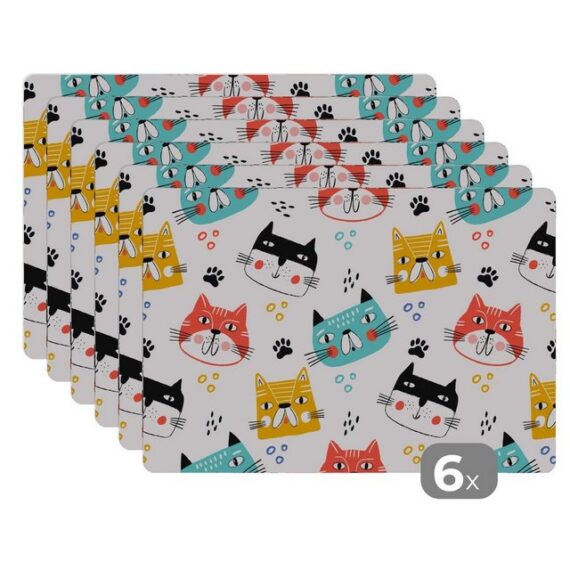 MuchoWow Platzset Jungen - Muster - Katzen, (6-St), Platzset, Platzdecken, Platzmatte, Tischmatten, Schmutzabweisend