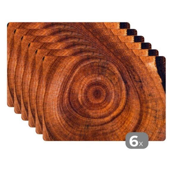 MuchoWow Platzset Kreis - Holz - Ringe, (6-St), Platzset, Platzdecken, Platzmatte, Tischmatten, Schmutzabweisend