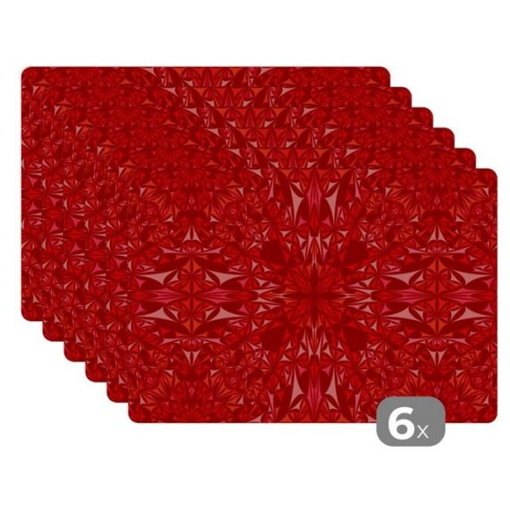 MuchoWow Platzset Kristall - Rot - Kaleidoskop - Design - Muster, (6-St), Platzset, Platzdecken, Platzmatte, Tischmatten, Schmutzabweisend