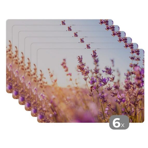 MuchoWow Platzset Lavendel - Nahaufnahme - Sonne - Blumen - Lila, (6-St), Platzset, Platzdecken, Platzmatte, Tischmatten, Schmutzabweisend