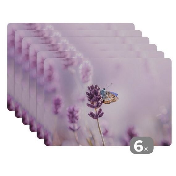 MuchoWow Platzset Lavendel - Schmetterling - Nahaufnahme - Lila, (6-St), Platzset, Platzdecken, Platzmatte, Tischmatten, Schmutzabweisend