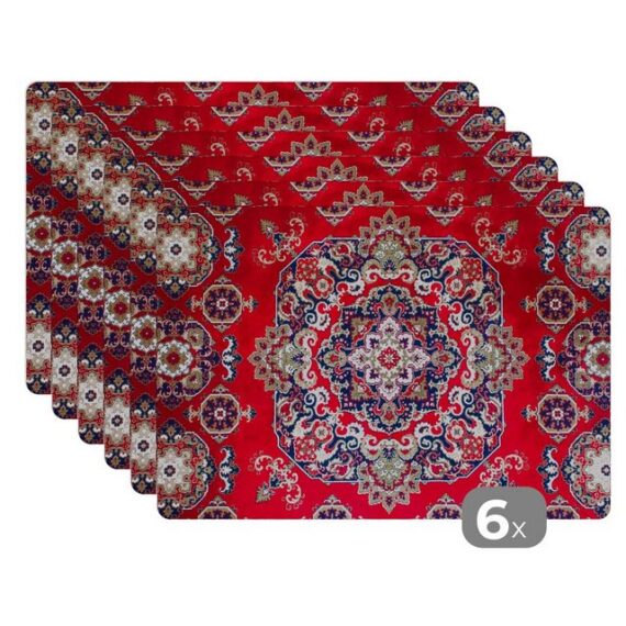 MuchoWow Platzset Persische Teppiche - Teppiche - Mandala - Rot, (6-St), Platzset, Platzdecken, Platzmatte, Tischmatten, Schmutzabweisend