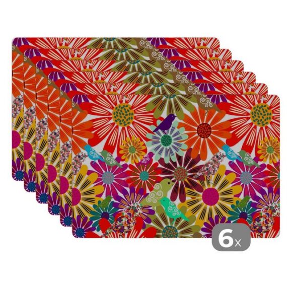 MuchoWow Platzset Regenbogen - Blumen - Muster - Hippie, (6-St), Platzset, Platzdecken, Platzmatte, Tischmatten, Schmutzabweisend