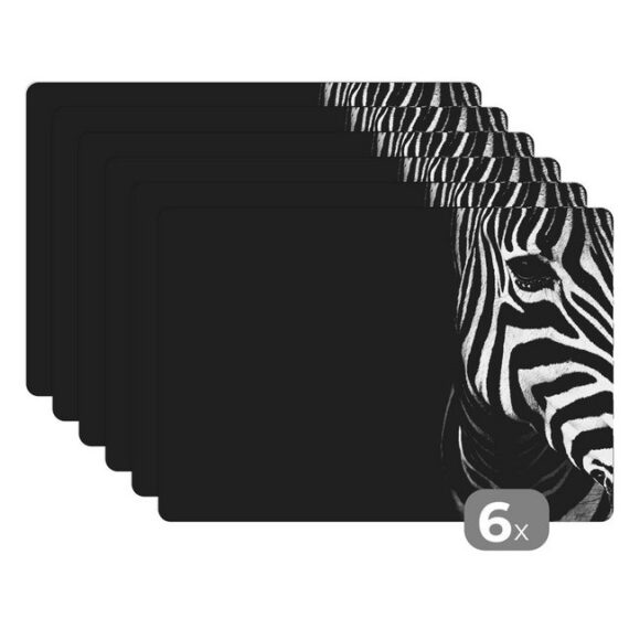 MuchoWow Platzset Tiere - Zebra - Schwarz - Weiß, (6-St), Platzset, Platzdecken, Platzmatte, Tischmatten, Schmutzabweisend