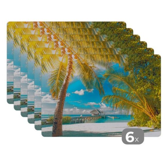 MuchoWow Platzset Tropisch - Strand - Palme, (6-St), Platzset, Platzdecken, Platzmatte, Tischmatten, Schmutzabweisend