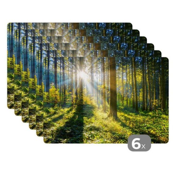 MuchoWow Platzset Wald - Sonne - Sommer, (6-St), Platzset, Platzdecken, Platzmatte, Tischmatten, Schmutzabweisend