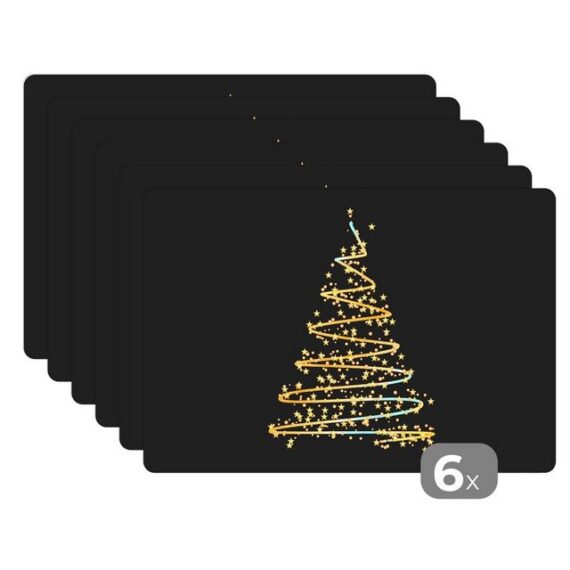 MuchoWow Platzset Weihnachten - Gold - Weihnachten - Urlaub - Schwarz, (6-St), Platzset, Platzdecken, Platzmatte, Tischmatten, Schmutzabweisend