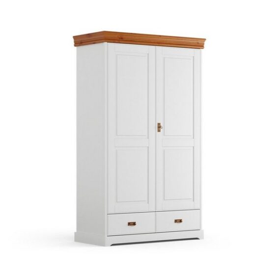 Natur24 Kleiderschrank Kleiderschrank Tuscany Kiefer massiv 2-Türig mit Schubladen 132x62x218