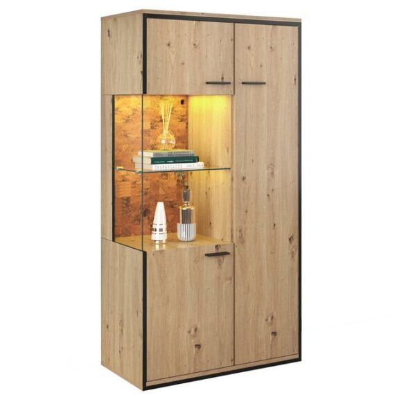 OKWISH Vitrine mit LED-Beleuchtung, Glastür (Schrank mit Beleuchtung, Möbel mit Glastü) 15 Farboptionen,Schaukasten, Präsentationsmöbel