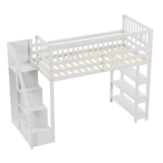 Odikalo Kinderbett Hochbett 90x200, Hochschrank-Sicherheitsdesign mit Kleiderschrank