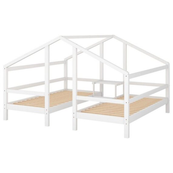 PHOEBE CAT Kinderbett (Jugendbett Einzelbett), 90x200 cm Hausbett für 2 Kinder, mit Rausfallschutz und Lattenrost