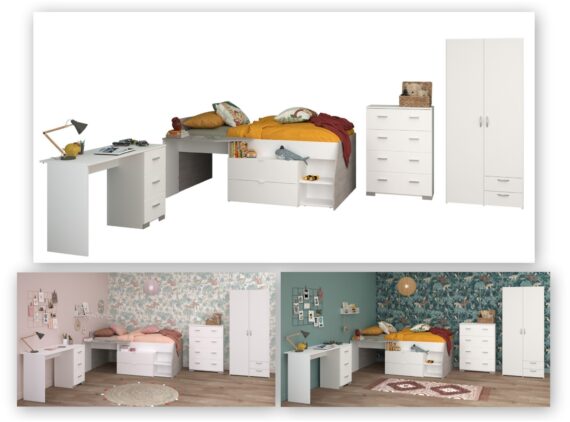 Parisot Jugendzimmer-Set "Parisot, Milky 11", (5 tlg.), viel Stauraum, komplettes Zimmer, für Jungen und Mädchen