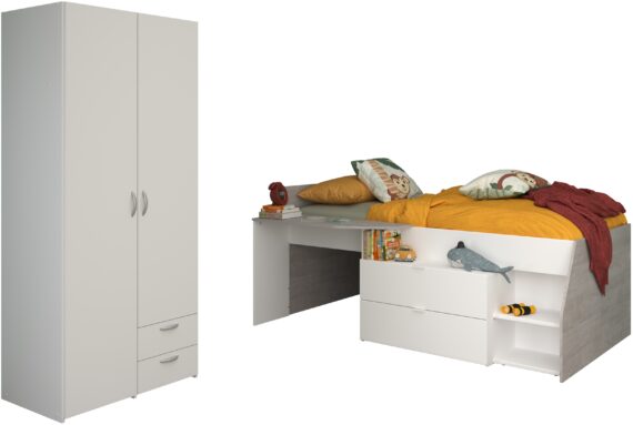 Parisot Jugendzimmer-Set "Parisot Milky 14", (2 tlg., Bestehend aus halbhohem Hochbett und 2-trg. Kleiderschrank)