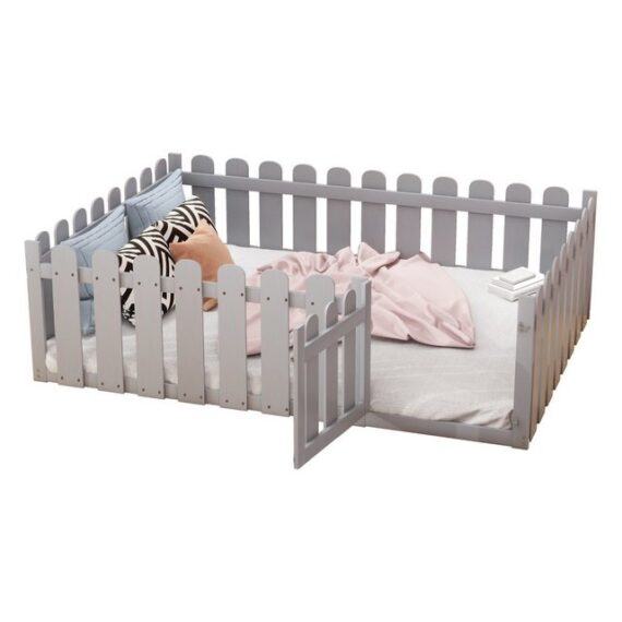 REDOM Kinderbett Einzelbett Doppelbett Jugendbett Holzbett Gästebett (Holzbettgestell mit Tür und Umrandung, sicherer Bettrahmen aus massivem Kiefernholz, vielseitig als Schlafplatz und Spielbereich, ideal für Kinderzimmer, 140x200cm), ohne Matratze