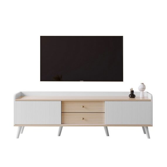 REDOM TV-Schrank TV- Lowboard niedrige Platte mit zwei Schiebetüren (H58/L160/T40 cm) mit zwei Schubladen, Fernsehtisch TV Board