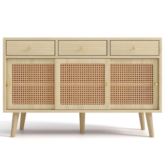 SIKAINI Beistellschrank (Sideboard, Kommode mit 3 Schubladen und 3 Schiebetüren) Kommode mit Schiebetüren zum einfachen Öffnen und Schließen