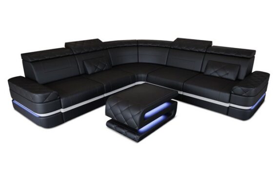 Sofa Dreams Ecksofa Couch Sofa Leder Positano L Form Ledersofa, mit LED, mit Stauraum, Designersofa