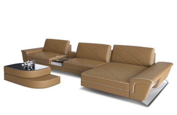 Sofa Dreams Ecksofa Leder Sofa Bari L Form Ledersofa, Couch, mit LED, verstellbare Rückenlehnen, Designersofa