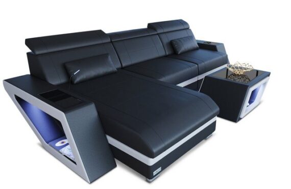 Sofa Dreams Ecksofa Ledersofa Couch Catania L Form Leder Sofa, mit LED, wahlweise mit Bettfunktion als Schlafsofa, Designersofa