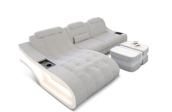 Sofa Dreams Ecksofa Polster Stoff Sofa Elegante H - L Form Stoffsofa Couch, mit LED, wahlweise mit Bettfunktion