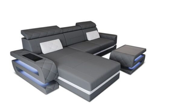 Sofa Dreams Ecksofa Polster Stoffsofa Couch Bologna L Form Stoff Sofa, Mikrofaser, mit LED, ausziehbare Bettfunktion, mit USB-Anschluss, Designersofa