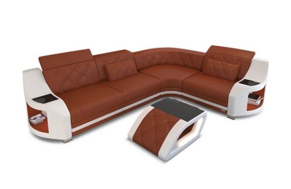 Sofa Dreams Ecksofa Sofa Genua Mini Leder L Form, Designersofa, Ledersofa mit Licht und USB