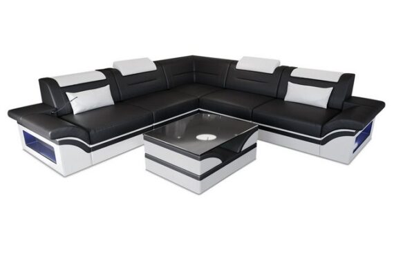 Sofa Dreams Ecksofa Sofa Leder Brianza L Form Ledersofa, Couch, mit LED, wahlweise mit Bettfunktion als Schlafsofa, Designersofa