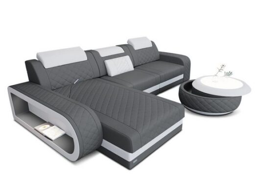 Sofa Dreams Ecksofa Stoff Polstersofa Couch Sofa Berlin L Form Stoffsofa, mit LED, wahlweise mit Bettfunktion als Schlafsofa, Designersofa