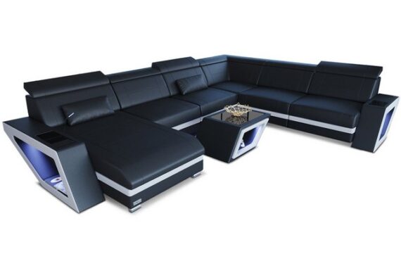 Sofa Dreams Wohnlandschaft Leder Sofa Couch Catania XXL U Form Ledersofa, mit LED, wahlweise mit Bettfunktion als Schlafsofa, Designersofa