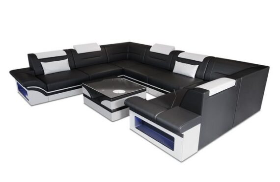 Sofa Dreams Wohnlandschaft Ledersofa Brianza U Form Leder Sofa, Couch, mit LED, wahlweise mit Bettfunktion als Schlafsofa, Designersofa