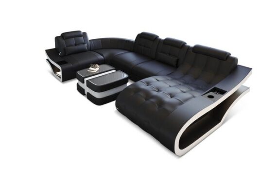 Sofa Dreams Wohnlandschaft Ledersofa Leder Couch Elegante U-Form Ledercouch, wahlweise mit Bettfunktion