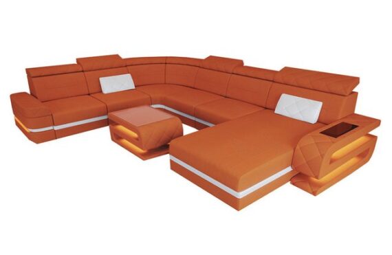 Sofa Dreams Wohnlandschaft Polster Stoff Couch Sofa Bologna XXL U Form Stoffsofa, Mikrofaser, mit LED, Schlafsofa Betfunktion, USB-Anschluss, Designersofa