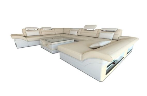 Sofa Dreams Wohnlandschaft Polster Stoffsofa Couch Enzo XXL U Form Stoff Sofa Polstercouch, mit LED, wahlweise mit Bettfunktion als Schlafsofa, Designersofa