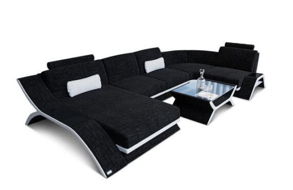 Sofa Dreams Wohnlandschaft Polstersofa Couch Stoffsofa Calabria U Form Stoff Sofa, Webstoff Strukturstoff, mit LED, Stauraum, USB-Anschluss, Designersofa