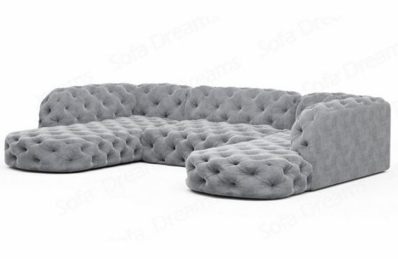 Sofa Dreams Wohnlandschaft Samtstoff Sofa Designer Couch Lanzarote U Lounge Stoffsofa, Couch im Chesterfield Look