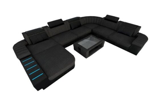 Sofa Dreams Wohnlandschaft Sofa Couch Stoff Bellagio XXL U Form Polster Stoffsofa, mit LED, wahlweise mit Bettfunktion als Schlafsofa, Designersofa